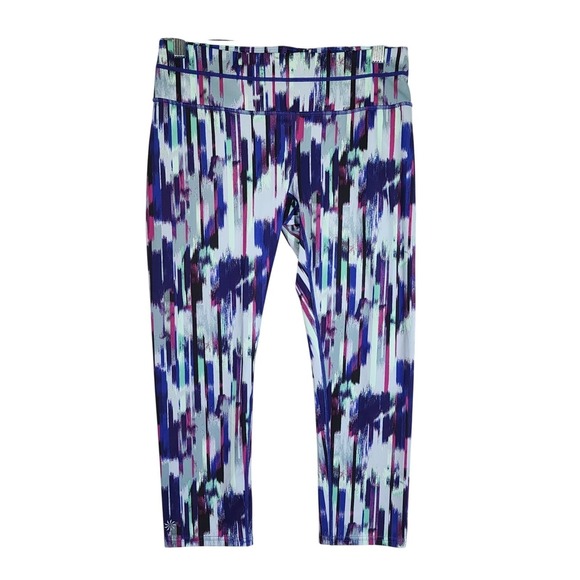 Athleta Pants - Athleta Womens Medium Capri Leggings Purple Pink Green Zip Pocket Yoga Gym